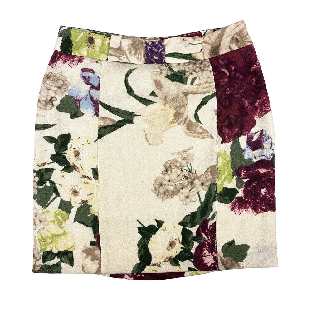 RED Valentino Floral Wool Mini Skirt Womens 4 Cream Purple Y2K Romantic